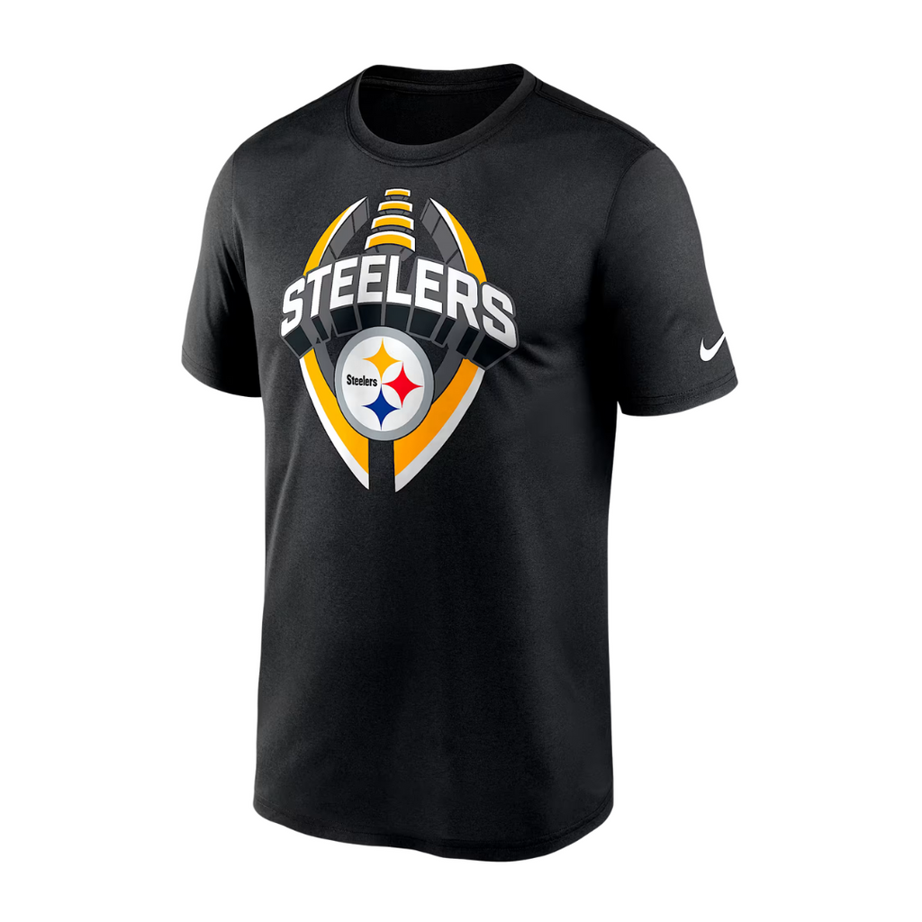 Toddler Outerstuff Nike S/S LGD Icon Tee, black short-sleeve t-shirt with football graphic, Steelers and Pittsburgh Steelers logo on the chest.