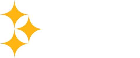 Three yellow diamond shapes forming the Pittsburgh Steelers logo appear to the left of bold white text reading Steelers Pro Shop Dublin, Ireland on a light gray background.